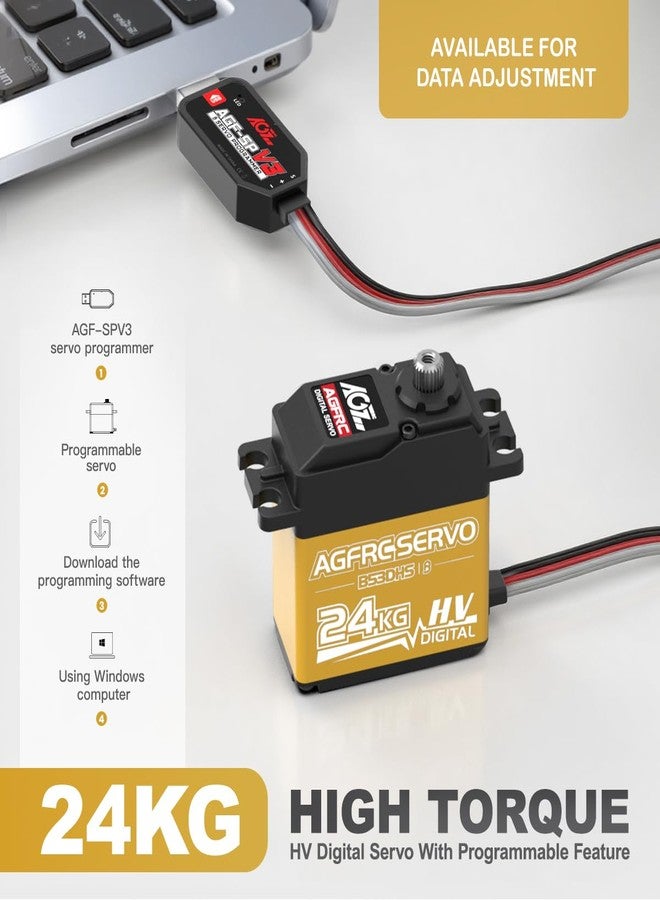 AGFRC 24KG Digital High Torque Servo Programmable Metal Gear Steering Servo for 1/10 RC Car Truck Crawler, 180 ° (B53DHS) - Image 5